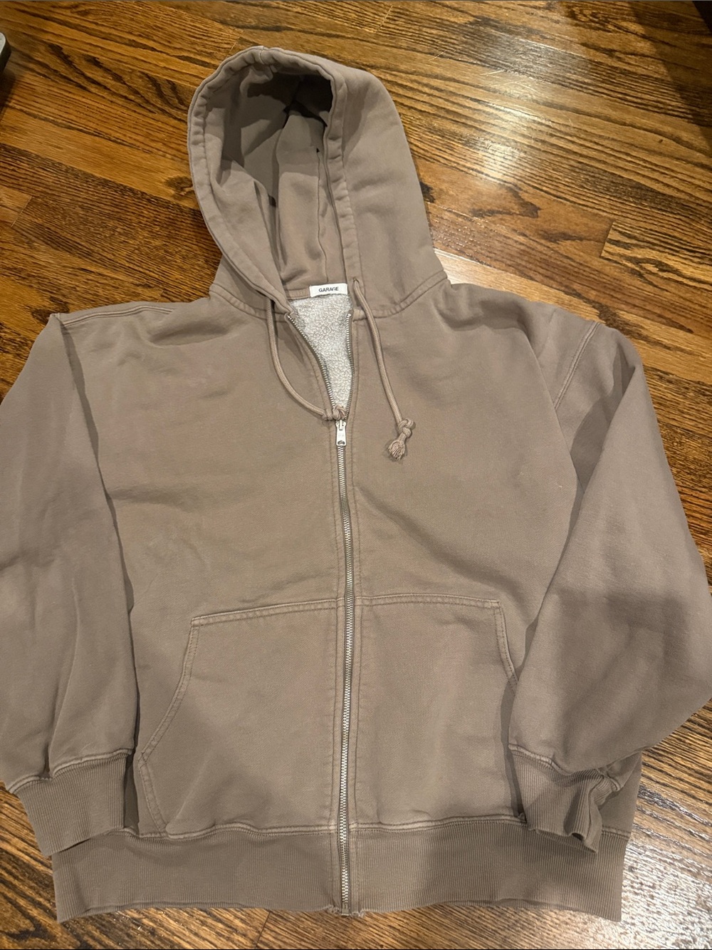 Garage Boyfriend Style Zip-Up Hoodie in Taupe Brown